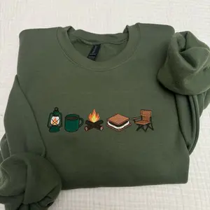 Camping icons embroidered sweatshirt/ camping sweatshirt embroidered