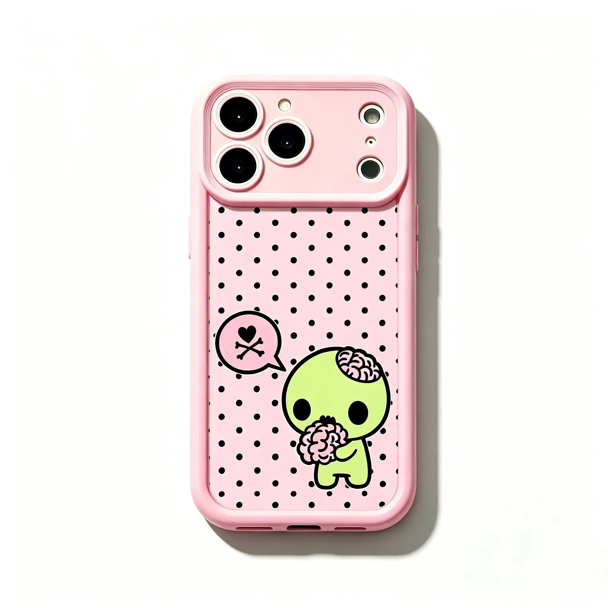 Y2k Kawaii Emo Zombie Phone Case | Pink Black Polka Dot Skull Pattern ...