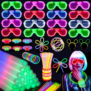 250PCS Glow In the Dark Party Supplies, 16PCS Foam Glow Sticks, 16PCS LED Glasses, 6PCS Bunny Ear Bracket, 200PCS Glow Sticks Bracelets, Neon Party Favors for Birthday Wedding Christmas