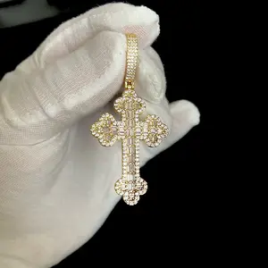 14k Baguette Cross Pendant