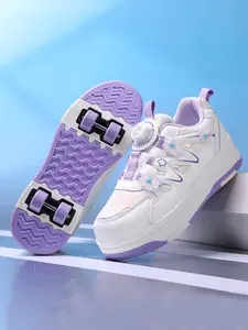 A pair of children's sports shoes, girls' style, roller skates with detachable wheels on the sole, suitable for both walking and skating, dual-purpose shoes, Sneakers Trainer Shoes