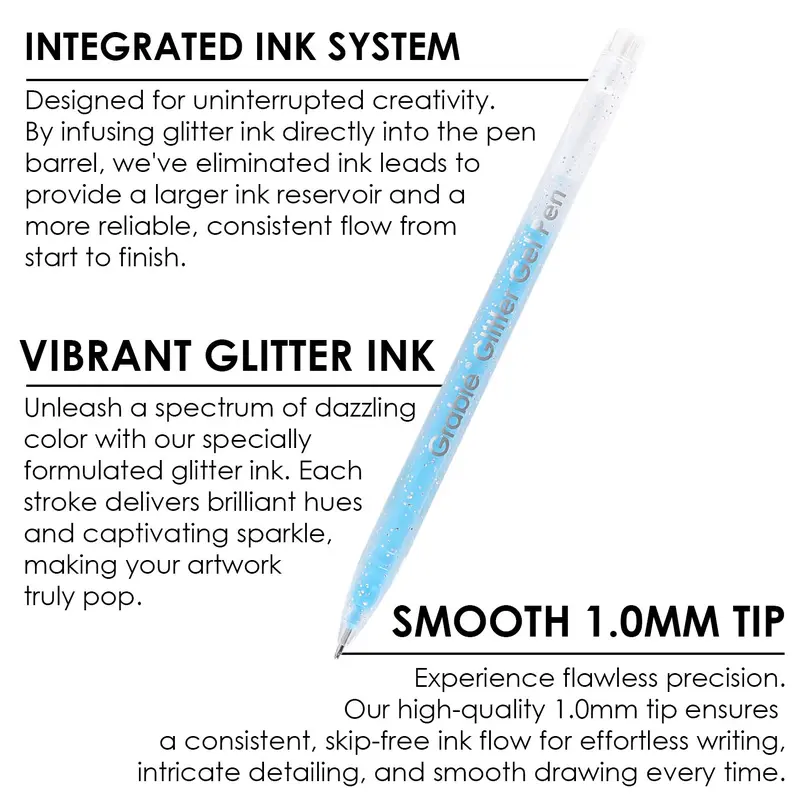 [Upgraded] Grabie Glitter Gel Ink Pens Set of 42 with more ink capacity, Back to School, Class Reward Gift Idea