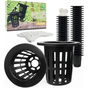 100 Pack 2 inch Net Pots Hydroponics Supplies Cups, Round Wide Lip Design Orchids Aquaponics Garden Slotted Mesh Heavy Duty Net Pot with 20Pcs Plant Labels