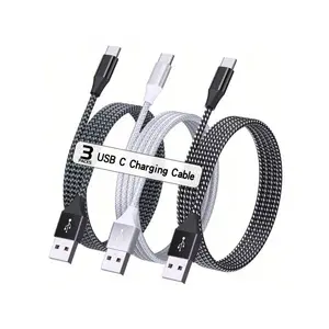 [Nylon Braided USB-C Data Cables] 3-Pack Nylon Braided USB-C Data Cables (3.3 ft) - USB-A to Type-C, 18W 480Mbps, compatible with iPhone 16/15, iPad, Galaxy S25/S24/S23/S22/S21, tablets, laptops, and more. (Black & White, Black & Gray, White)