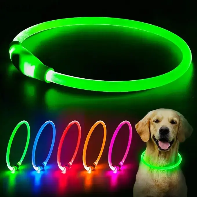 Rechargeable Light Up Collar, viral waterproof glowing neckband for all dog sizes. Durable flexible TPU construction with adjustable length, reliable night safety feature, ideal for evening strolls, park visits and daily pet outings.