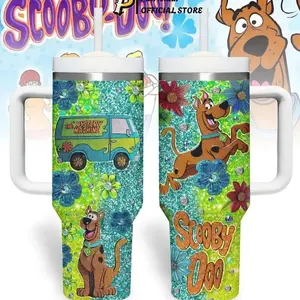 Scooby Doo Glitter Floral Tumbler 20oz-40oz Stainless Steel, Double Wall Insulated, With Handle & Straw – Funny Gift for Scooby Doo Lovers & Fans