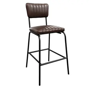 20 pcs.Industrial Vintage Top Grain Leather Iron Frame Hotel Furniture bar Furniture Bar Stool For Restaurant Coffee Shop YJBM011