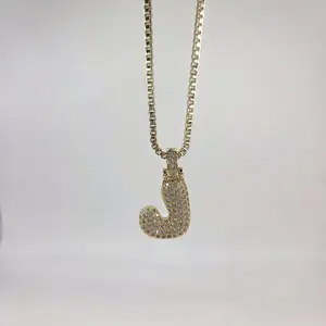 Bubble Letter Initial Necklace With a Box Chain Bubble Letter Initial Necklace With a Box Chain