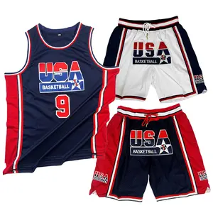Men's USA Basketball Jersey & Shorts Set 1992 Barcelona #9 Loose Breathable Sleeveless Vest Plus Size Outdoor Sportswear Training Suit Athletic Tops