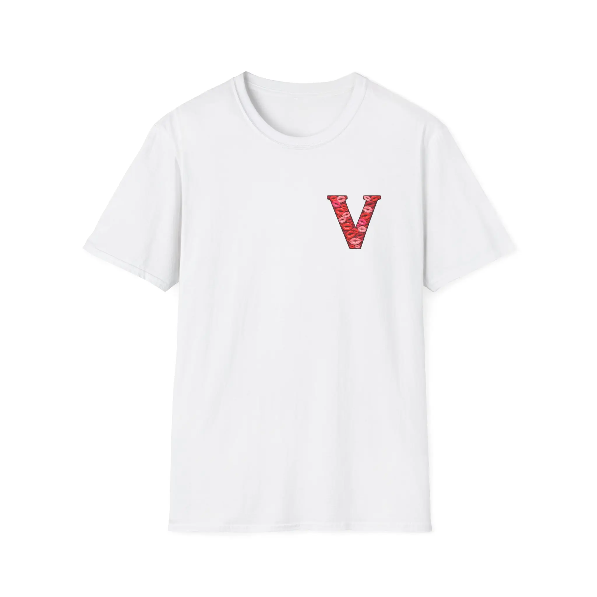 Kiss Pattern Letter T-Shirt | Lip Print Initial Tee