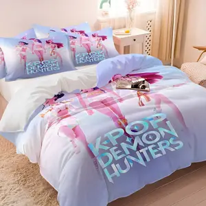 Dreamy K-pop Idol Gradient Duvet Cover Set, 1 Duvet Cover + 1/2 Pillowcases, No Core, Pastel Blue Print with Idol Trio, Soft Cozy Breathable Bedding for Girls Teens Bedroom and Dorm Use