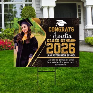 Personalized Graduation Yard Sign 2026 with Photo - Durable 4 mm Corrugated Plastic, Weatherproof, Custom Grad Sign with Metal H-Stake, Class of 2026, Made in USA