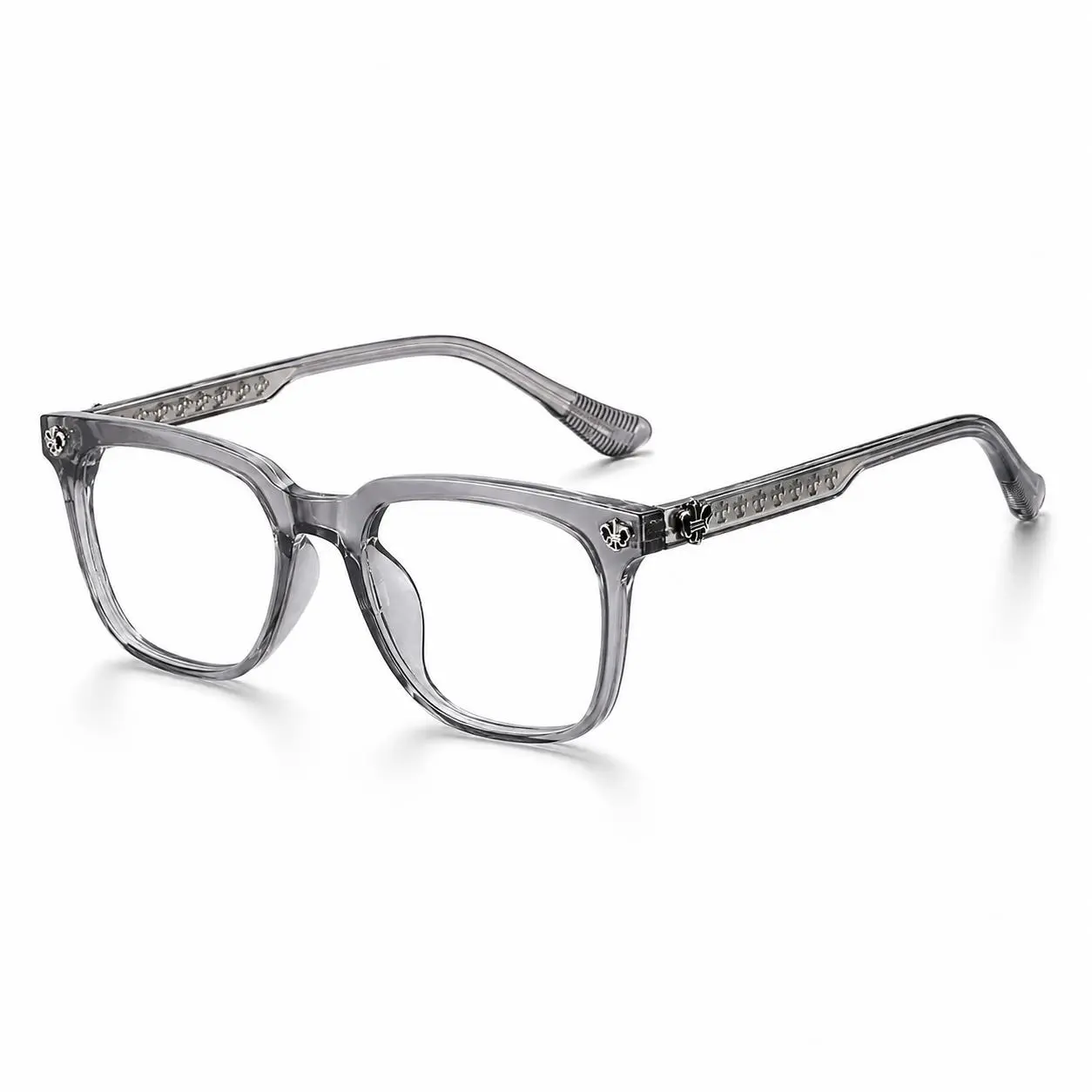 Ferrberty Grey Square Blue-Light Blocking Glasses—featuring a comfortable, unisex frame designed specifically for wider faces; stylish and versatile, they are perfect for work, reading, travel, and daily wear, making them an ideal gift choice.