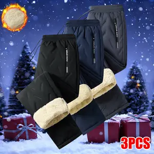 3 Pack Men's Winter Warm Fleece-Lined Sports Pants with Zippered Pockets - Casual Athletic Pants with Drawstring Waistband, Solid Color, Perfect for Running & Workouts, Christmas Gift Exclusive