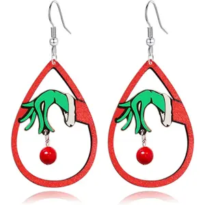 Christmas Wood Earrings For Women Handmade Wooden Teardrop Dangle Earrings Christmas Xmas New Year Party Earrings Set Winter Holiday Jewelry Gift