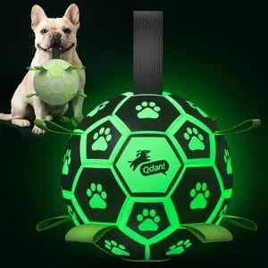 Glow in The Dark Dog Toys Soccer Ball with Straps, Outdoor Interactive Dog Toys Puppy Birthday Gifts, Dog Tug Water Toy, Light Up Dog Balls for Small & Medium Dogs（6 Inch Size 2）