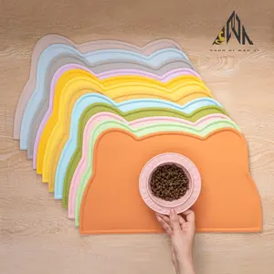 Pet Dining Mat Silicone Anti-Slip Waterproof Easy Clean Cat Dog Meal Mat, Multi-Color Pet Feeding Mat, 2pcs Set for Cats Dogs
