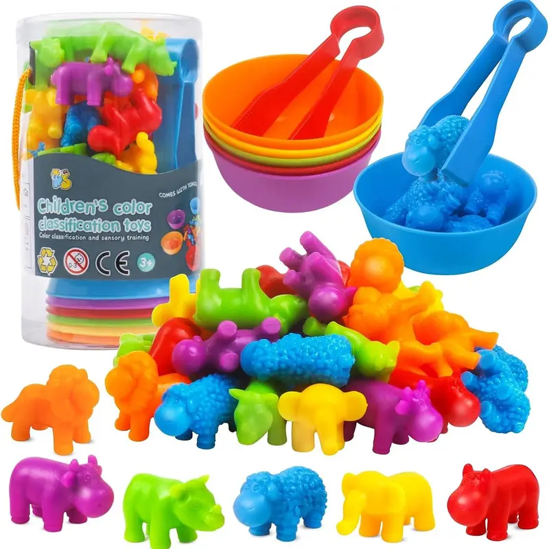 Counting Animal Sorting Toys with Color Sorting Bowls, Shape Sorter, Montessori Preschool Math Learning Game, Fine Motor Skills Sensory Toy Set for Toddlers