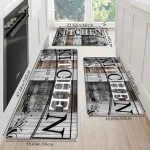 Classic Dark Wood Grain Kitchen Mat, High Resilient Memory Foam Absorbent Non-Slip Kitchen Runner Rug, Suitable for Kitchen Bathroom Hallway Entrance Restaurant