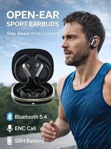 Open-Ear Bluetooth 5.4 Wireless Earbuds for Sports, Air Conduction Headphones with ENC Mic & 58H Playtime