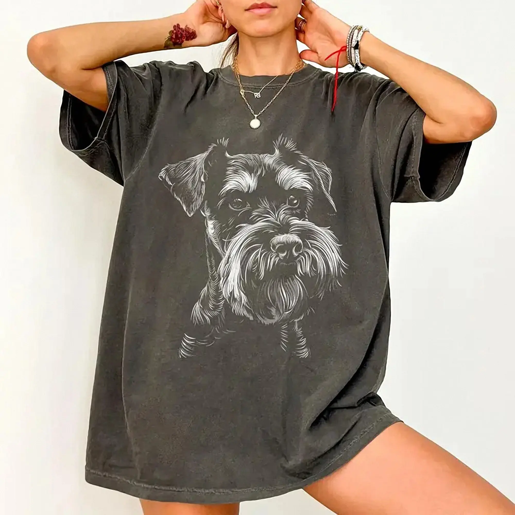 Schnauzer Dog Portrait T-shirt, Minimalist Dog Lover Shirt, Aesthetic Animal Sketch Illustration, Artistic Pet Graphic Design