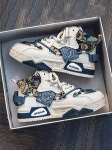 Men's Fashionable Colorblock Lace Up High Top Skate Shoes, Casual Comfortable Breathable Sports Shoes, Male All-match Round Toe Shoes for Daily Wear, Skateboarding Shoes