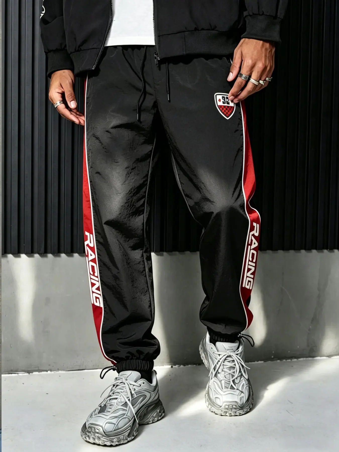 Men's Casual Sport Pants, Breathable Lightweight Fabric, Drawstring Mid Waist, Adjustable Waist, Letter Print, Long Fitted Style, All Seasons Wear
