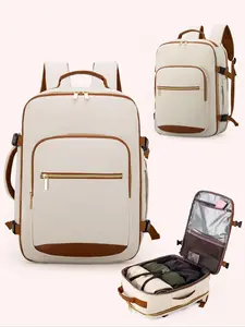 Colorblock Large Capacity Durable Casual Travel Laptop Backpack, Carry on Backpack Flight Approved, Business Weekender Overnight Daypack Hiking Ready