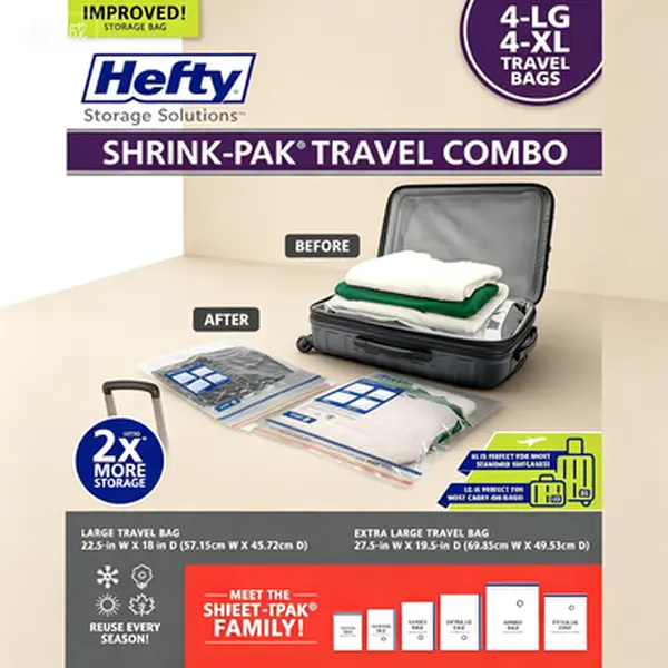 Space Saver Travel Storage Bags for Clothes Pillows Towels Blankets - Vacuum Compression Bags for Luggage or Moving - Suction Sealer Bags - 4 Large 22.5x18 Inches, 4 XL 27.5x19.5 Inches