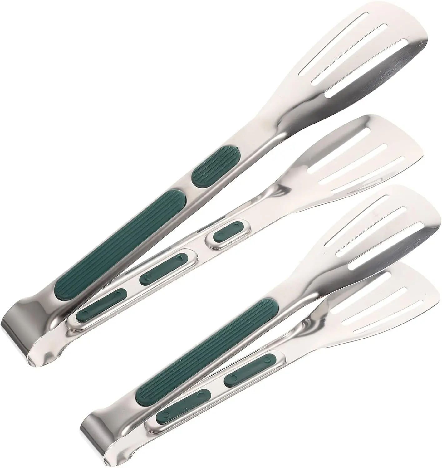 2pcs Non-slip Bbq Grill Tongs with Green Handles Heat-resistant Portable Cooking Tongs for Grilling Steaks Fruits Vegetables and Buffet Serving