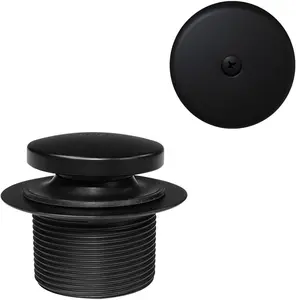 D93-62 1-1/2" Coarse Thread Tip-Toe Bathtub Drain Plug Trim Set with One-Hole Overflow Faceplate, Matte Black
