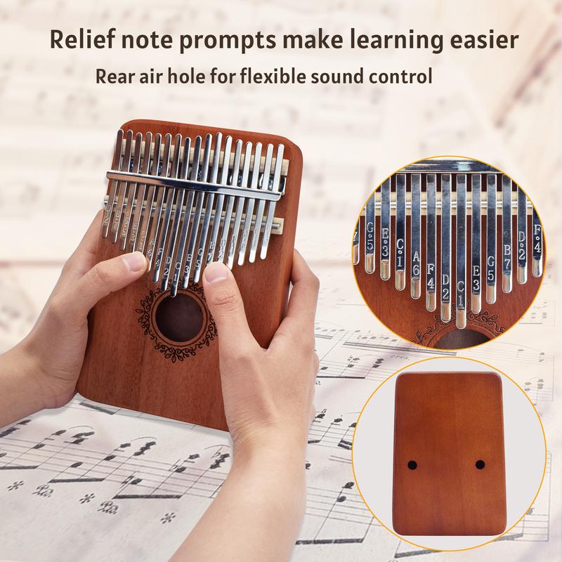 Kalimba Thumb Piano 17 Keys, Portable Mbira Finger Piano Gifts for Kids and Adults Beginners Wood