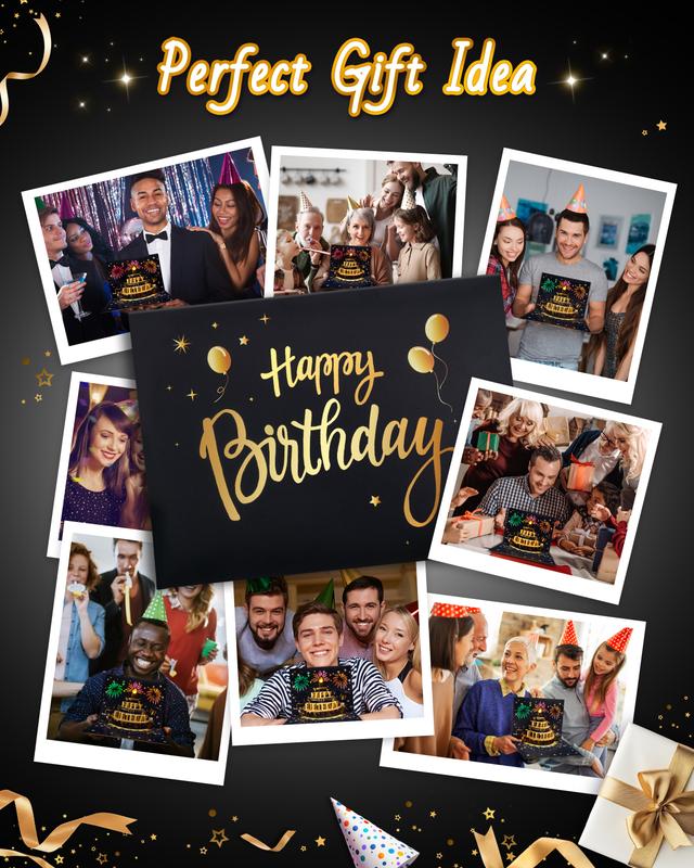 Birthday Pop-Up Card with 3D Cake & Fireworks, DIY Number 1-99, Musical Birthday Song, Black & Gold Design with Envelope, Special Gift Greeting Card