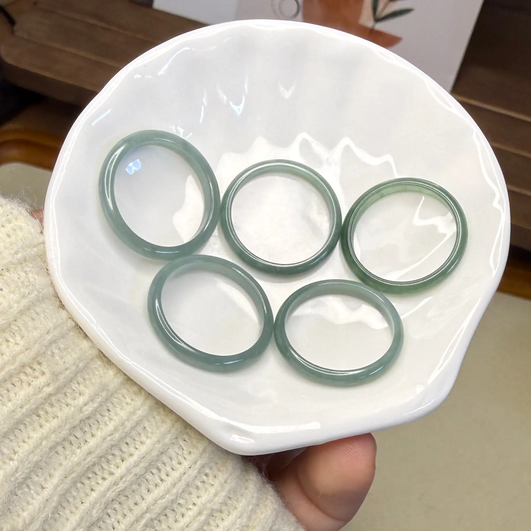 Genuine Burmese Jadeite Ring, Dainty Light Blue Icy Jadeite Band