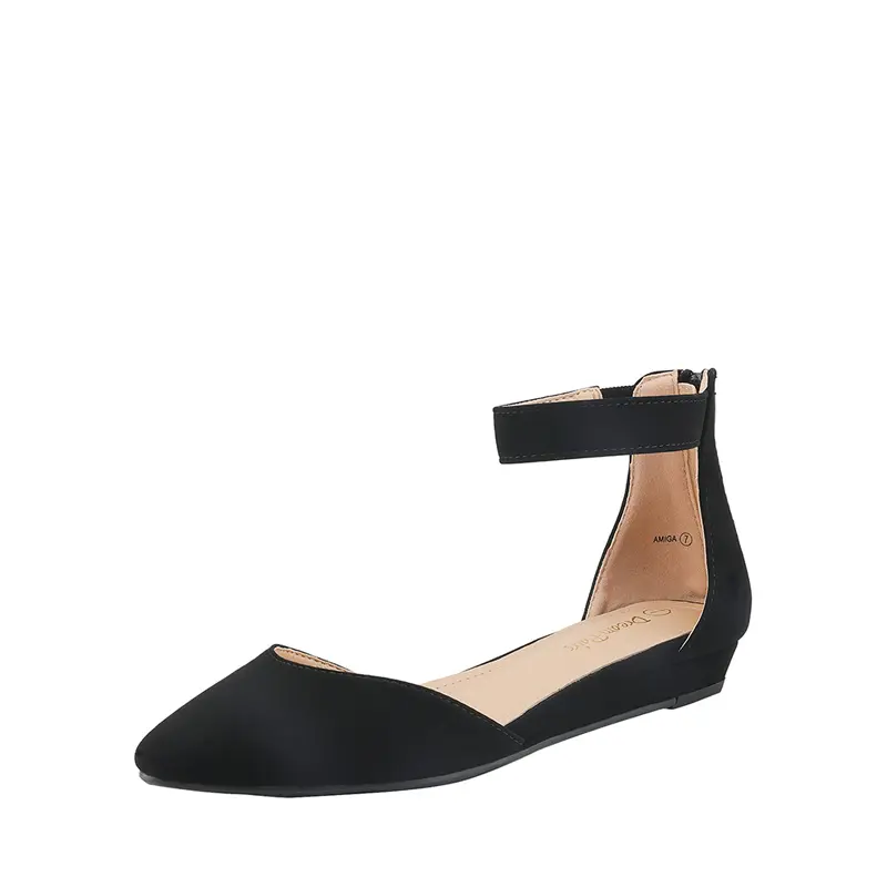 Dream Pairs Women's Pointed Toe Ankle Strap Rubber Soft Sole Espadrille Flats - Low Wedge Heel, Cushioned Footbed, Zip Closure, Footwear