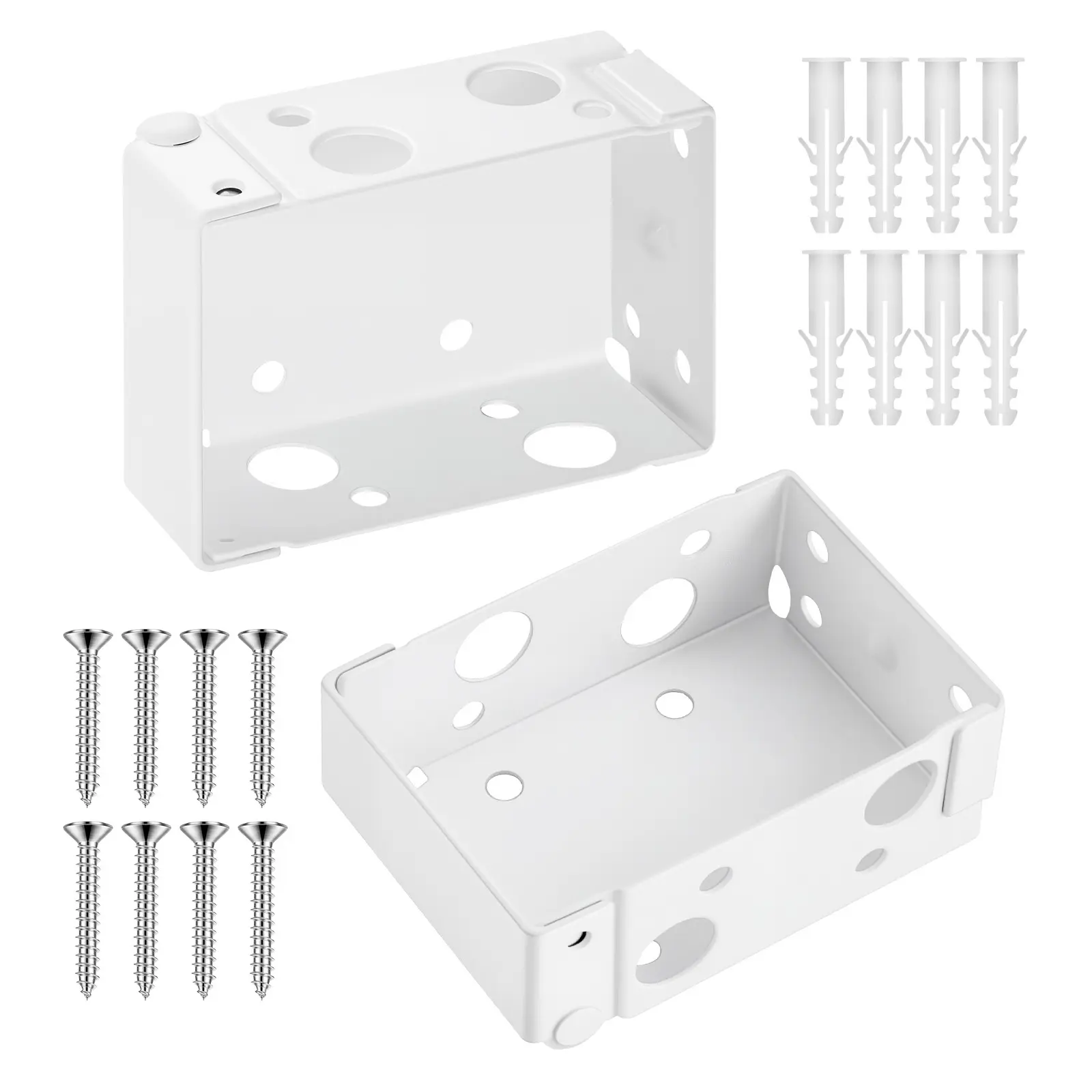 Box Mounting Brackets, 2 Pcs, Box Blind Bracket for Window Blinds, Fit for 1.5 x 2.25 inch Headrails, with Self-Tapping Screws and Expansion Tubes, Sturdy Iron, for Blinds Installation, White