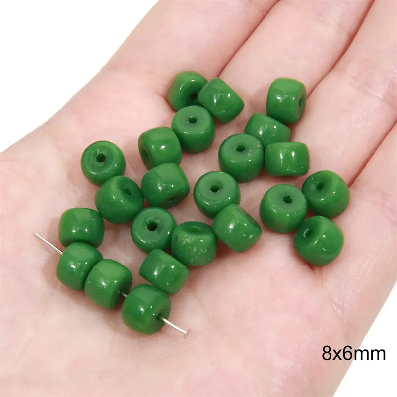 Solid color round beads 8x6mm, dark green