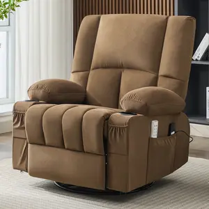 Power Rocker Oversized Recliner with Heat and Massage, 270° Swivel Rocker Recliner for Adults, USB and Type-C Ports, Single Sofa, Glider Electric