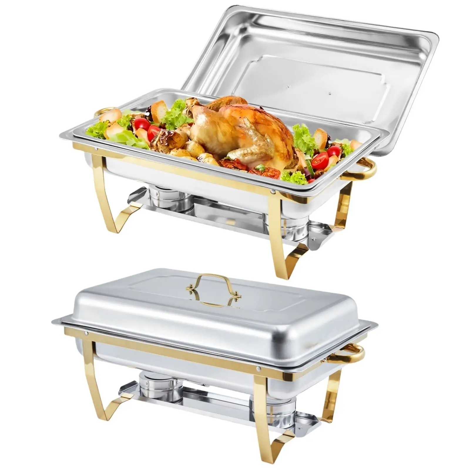 2-Pack 8QT Stainless Steel Rectangular Chafing Dishes with Lids, Buffet Food Warmers for Banquets, Parties and Weddings