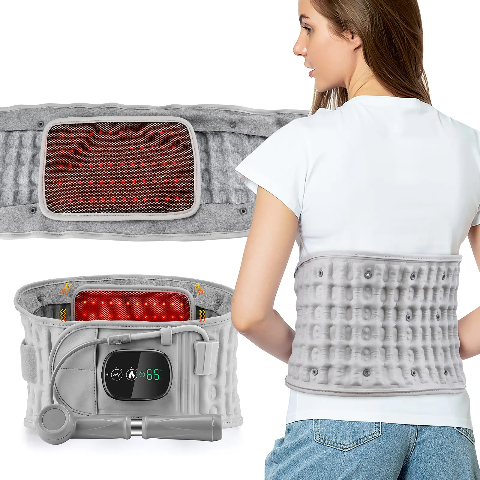 Portable Waist Massager with Inflatable Electric Heating, Warm Heat Therapy, 3 Massage Settings, Holiday Gift, Lithium Batteries Included