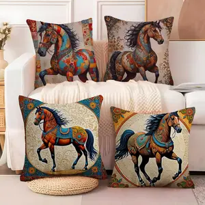 Orange Persian Horse Cushion Cover Ultra-Soft Short Plush Pillowcase | Double-Sided Printed Cushion Cover | Washable Hidden Zipper | Skin-Friendly & Breathable | Suitable for all seasons | Home Decor Gift