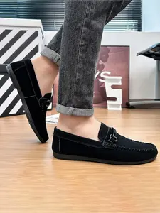 Men's British-style suede loafers, slip-on horsebit driving shoes, soft-soled breathable business casual shoes, dual-purpose footwear for commuting and driving