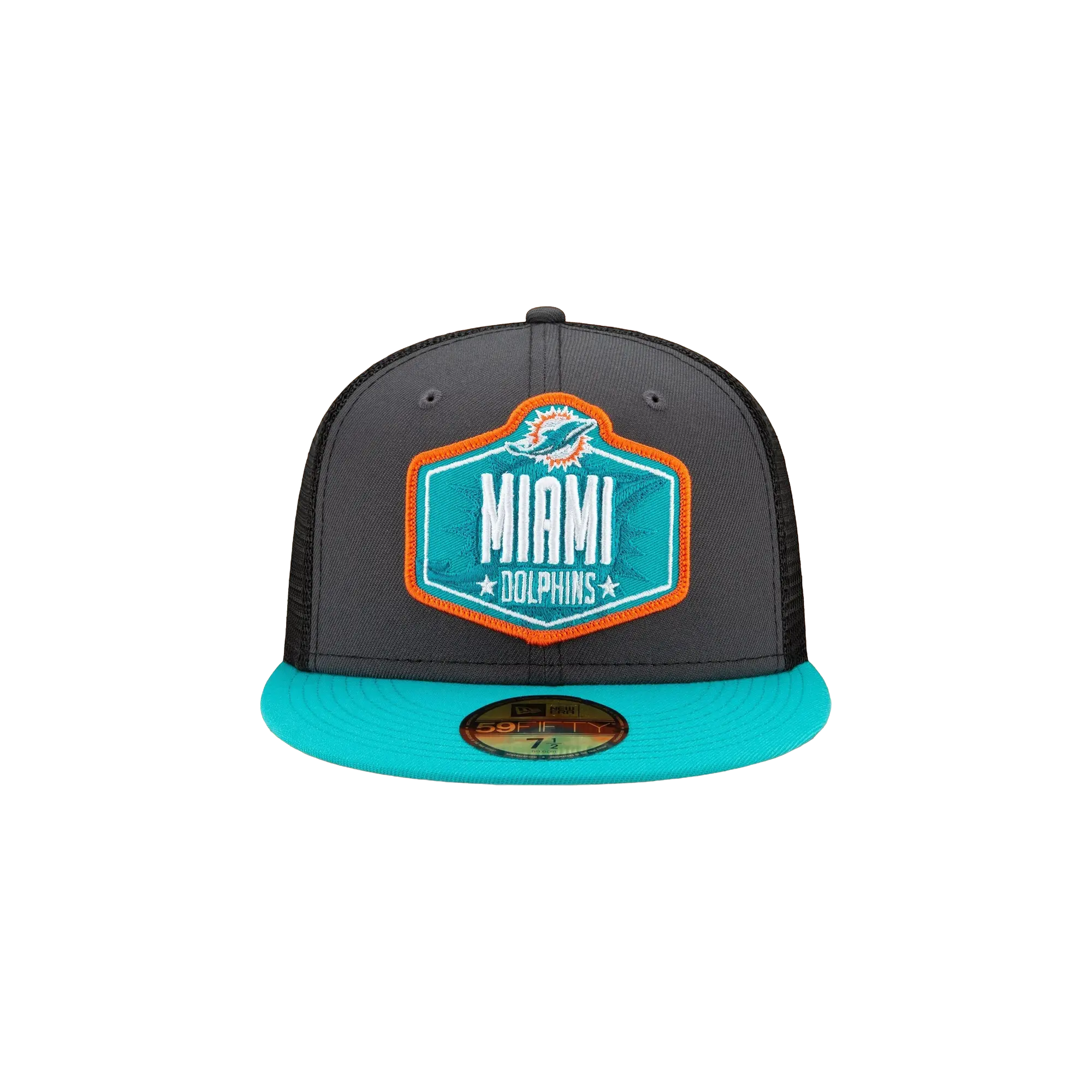 59FIFTY Miami Dolphins 2021 Draft Authentic Fitted Hat "Graphite and Black / Teal - Brim" NE784