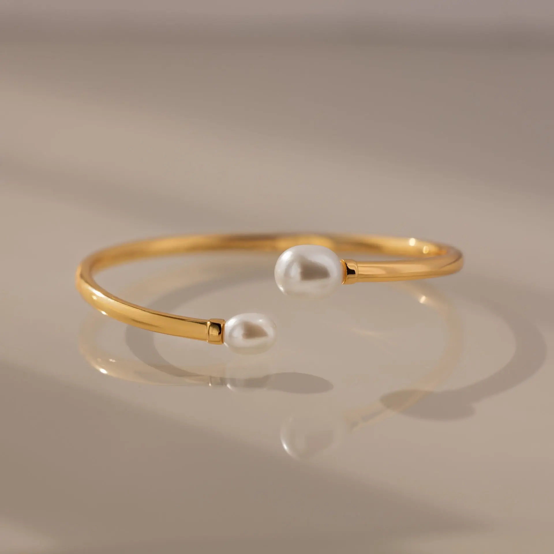 Serenity Pearl Cuff Bracelet by Caitlyn Minimalist - Adjustable Pearl Bangle Bracelet in Gold & Silver - Bridal Jewelry - Gift for Wife