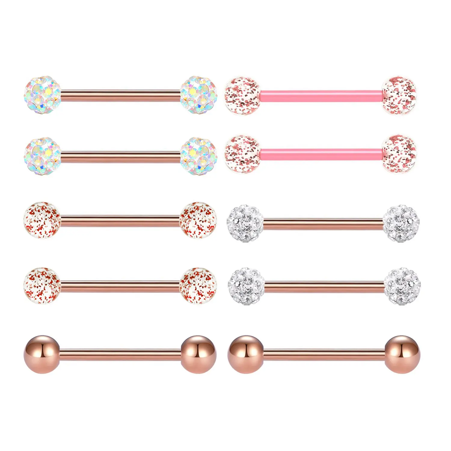 OIDEA 10PCS 14G 316L Stainless Steel Barbell Nipple Piercing Jewelry Set - 16mm/5/8in Crystal Ball Body Piercing with Rhinestone Ends, Rose Gold Option, Rose Gold Crystal Ball Jewelry, Rose Gold Jewelry summerwins,summerwins