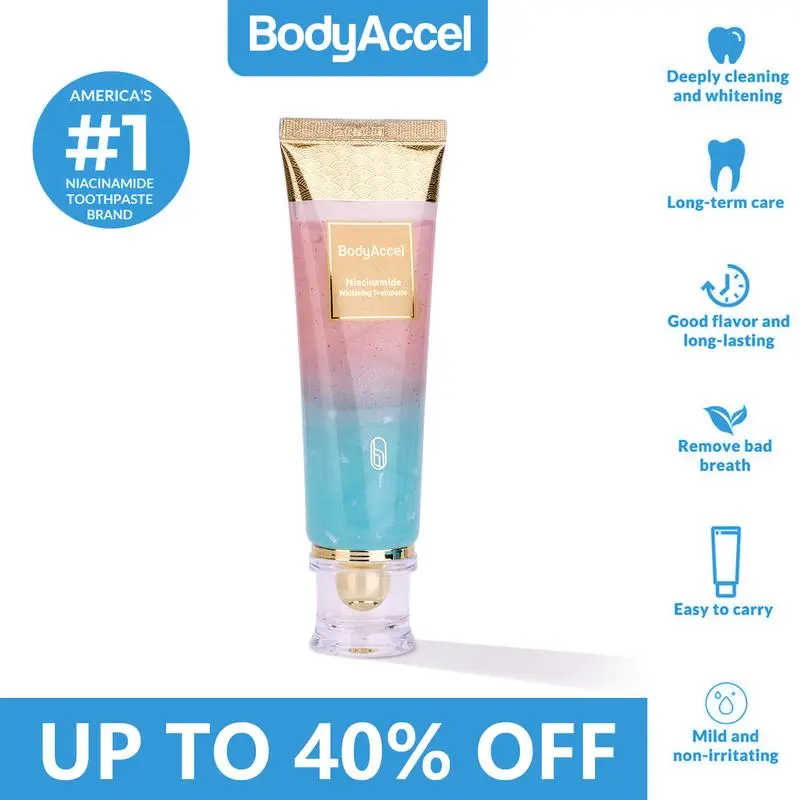 BodyAccel Niacinamide Whitening Toothpaste - Fluoride free formula for bright and fresh teeth - Daily oral care with stain removal and anti-inflammatory properties - Pure vegan cleaning toothpaste