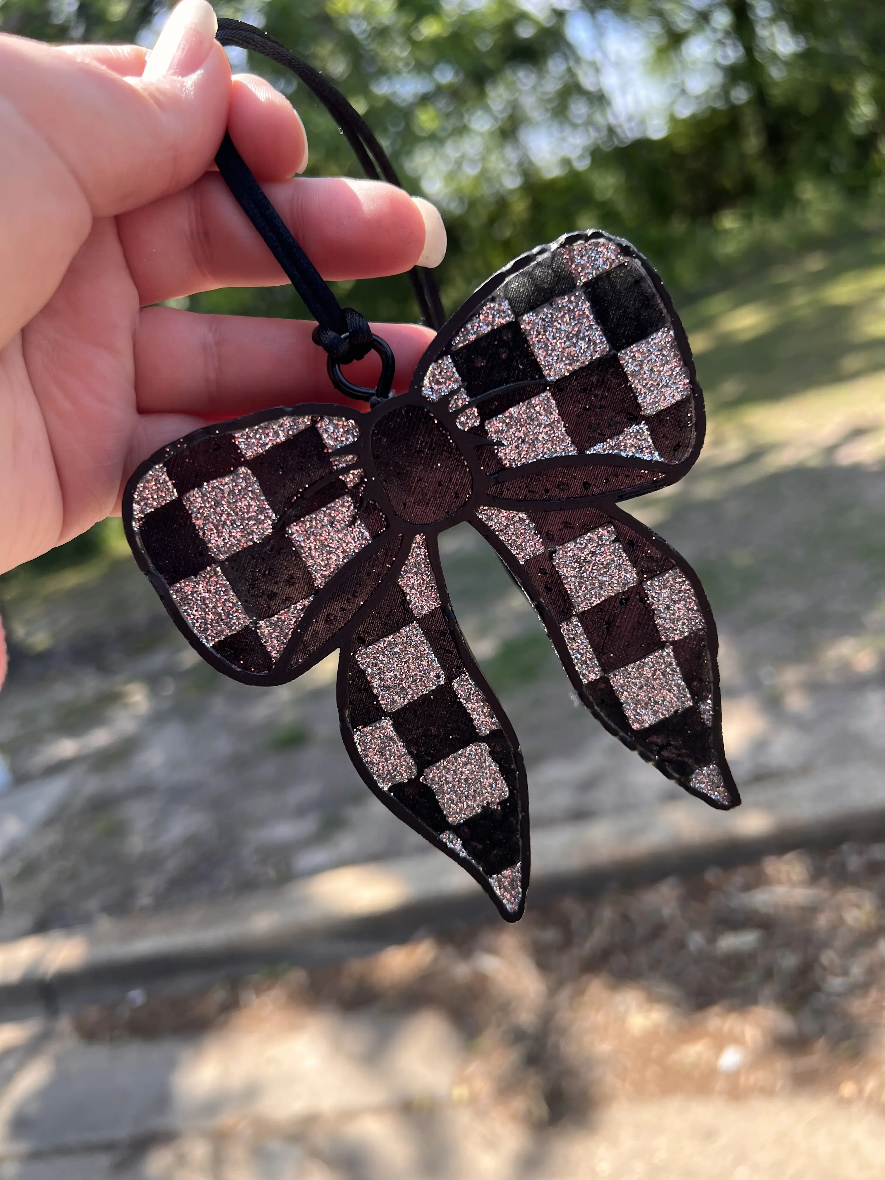 Glitter Checkered Bow Car Freshie - Playful Fragrance Car Perfume, Stylish Interior Accessories for Automotive Decoration, Car Interior Accessories