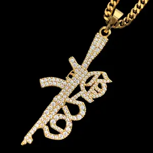 Iced Out G59 Rifle Necklace 2" Cubic Zirconia Pendant Gold Plated Brass $uicideboy$ Pendant with Choice of Chain High GREY59 Suicideboys Quality Jewelry Free Gift Included