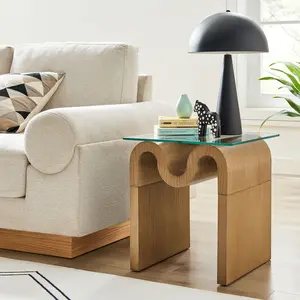 Ondine Glass Top Side Table in Natural