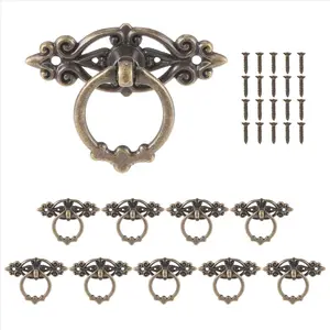 10Pcs Vintage Kitchen Cabinet Cupboard Dresser Door Drawer Ring Pull Handles Knobs (Antique Brass)